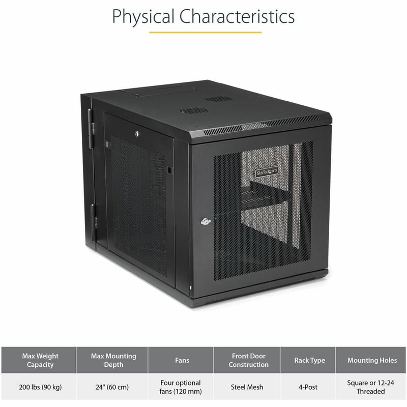 StarTech.com 4-Post 12U Wall Mount Network Cabinet, 19" Hinged Wall-Mounted Server Rack for IT Equipment, Flexible Lockable Rack Enclosure - Thumbnail 5