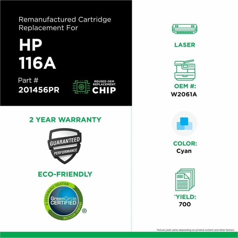 Clover Imaging Remanufactured Cyan Toner Cartridge (Reused OEM Chip) for HP 116A (HP W2061A) - Thumbnail 3