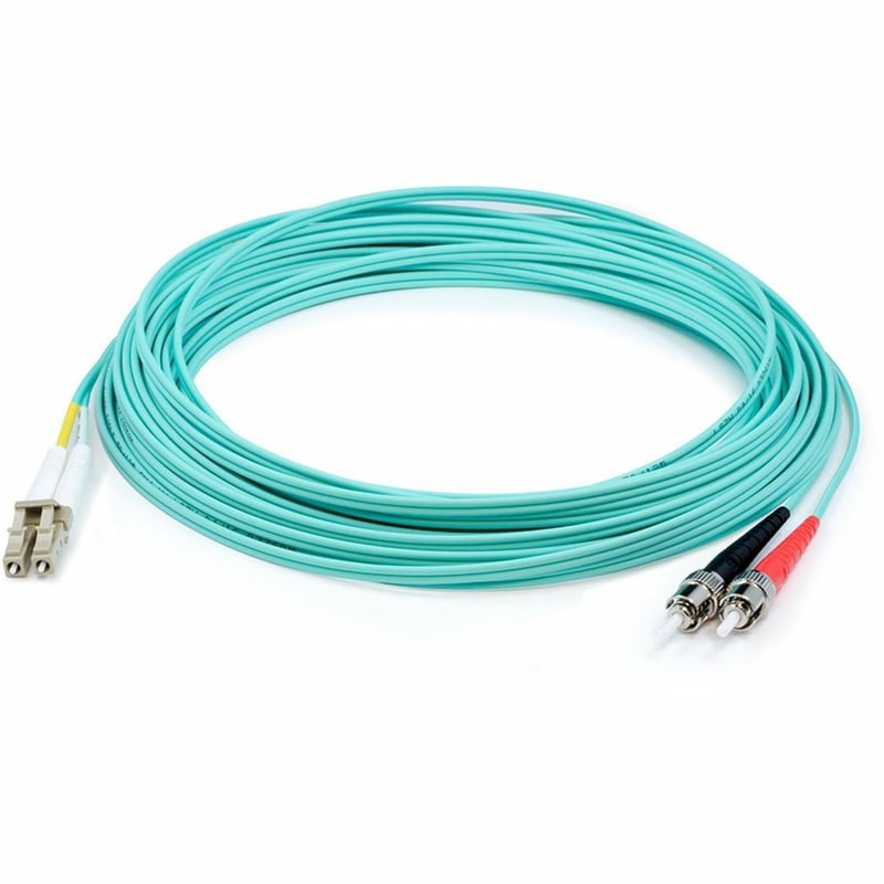 AddOn 10m ST to LC Aqua OM4 Duplex OFNP (Plenum-Rated) Fiber Patch Cable