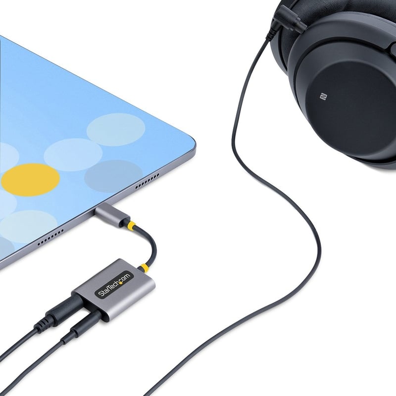StarTech.com USB-C Headphone Splitter, USB Type C Dual Headset Adapter w/Mic Input, USB C to 3.5mm Audio Adapter/Earphone Dongle/Aux Jack