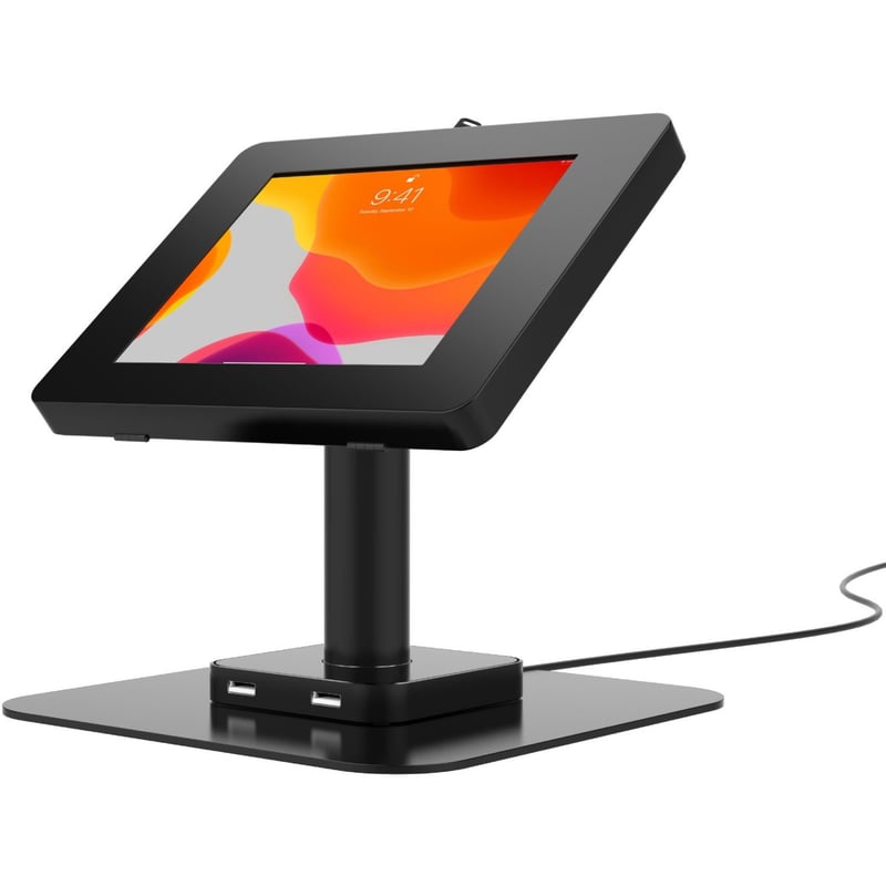 CTA Digital Desk Mount, Dual USB Hub & Security Enclosure for iPad Gen 7-10 & More (Black) - Thumbnail 1