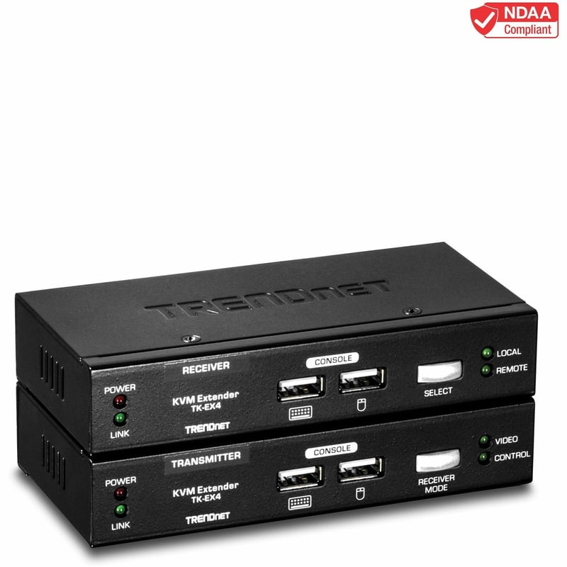 TRENDnet KVM Extension Kit, Extend Keyboard/Video/Mouse Controls, up to 100 Meters (328 ft.), Hot-Keys, Transmitter, Receiver, PS/2, VGA, TK-EX4 - Thumbnail 1