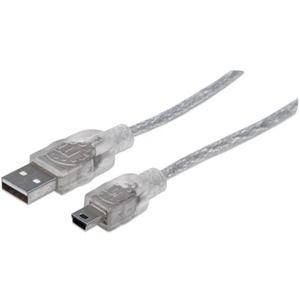 Manhattan Hi-Speed USB 2.0 A Male to Mini-B Male Device Cable, 6', Translucent Silver - Thumbnail 1
