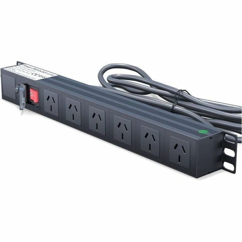Rack Solutions Horizontal 1RU PDU, 6 Way 10A GPO with Switch, 10A SAA Input (2m Cord) - Thumbnail 2