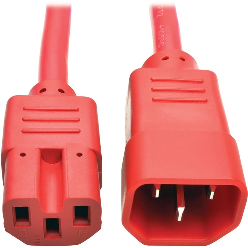 Eaton Tripp Lite Series Power Cord C14 to C15 - Heavy-Duty, 15A, 250V, 14 AWG, 3 ft. (0.91 m), Red - Thumbnail 1