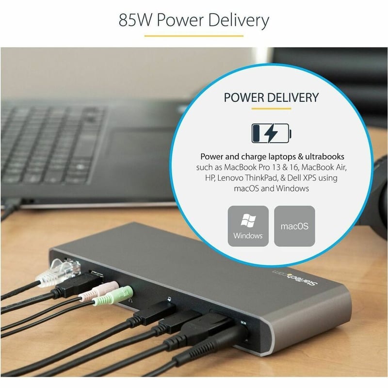 StarTech.com Thunderbolt 3 Dock - Dual Monitor 4K 60Hz TB3 Laptop Docking Station with DisplayPort - 85W Power Delivery - 3x USB 3.0, GbE - Thumbnail 5