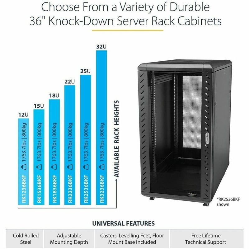StarTech.com 22U 36in Knock-Down Server Rack Cabinet with Caster - Thumbnail 3