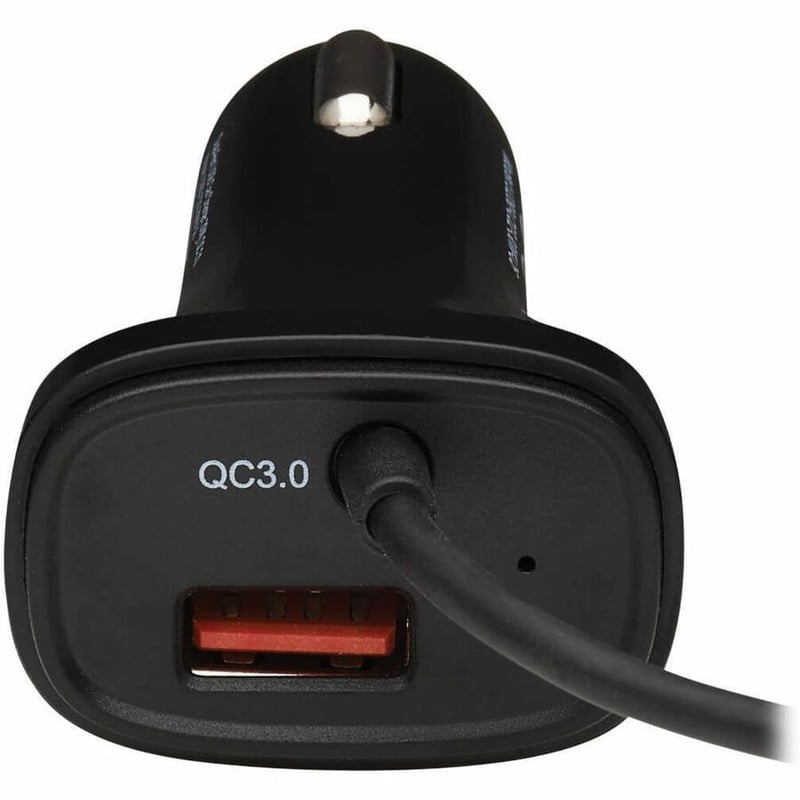 Tripp Lite by Eaton Dual-Port USB Car Charger with 30W Charging - USB-C (18W) QC 3.0 USB-A (12W) Coiled 6 ft. (1.83 m) USB-C Cable Black - Thumbnail 3