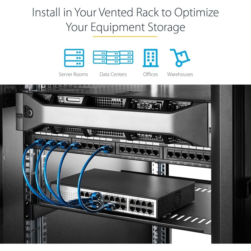 StarTech.com 1U Vented Server Rack Cabinet Shelf - Fixed 7in Deep Cantilever Rackmount Tray for 19" Data/AV/Network Enclosure w/Cage Nuts - Thumbnail 5