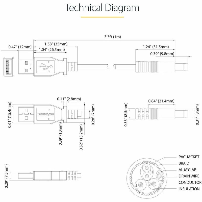 StarTech.com 1m USB to Type N Barrel 5V DC Power Cable - USB A to 5.5mm DC - Thumbnail 3