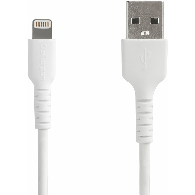 StarTech.com 6 foot/2m Durable White USB-A to Lightning Cable, Rugged Heavy Duty Charging/Sync Cable for Apple iPhone/iPad MFi Certified - Thumbnail 1