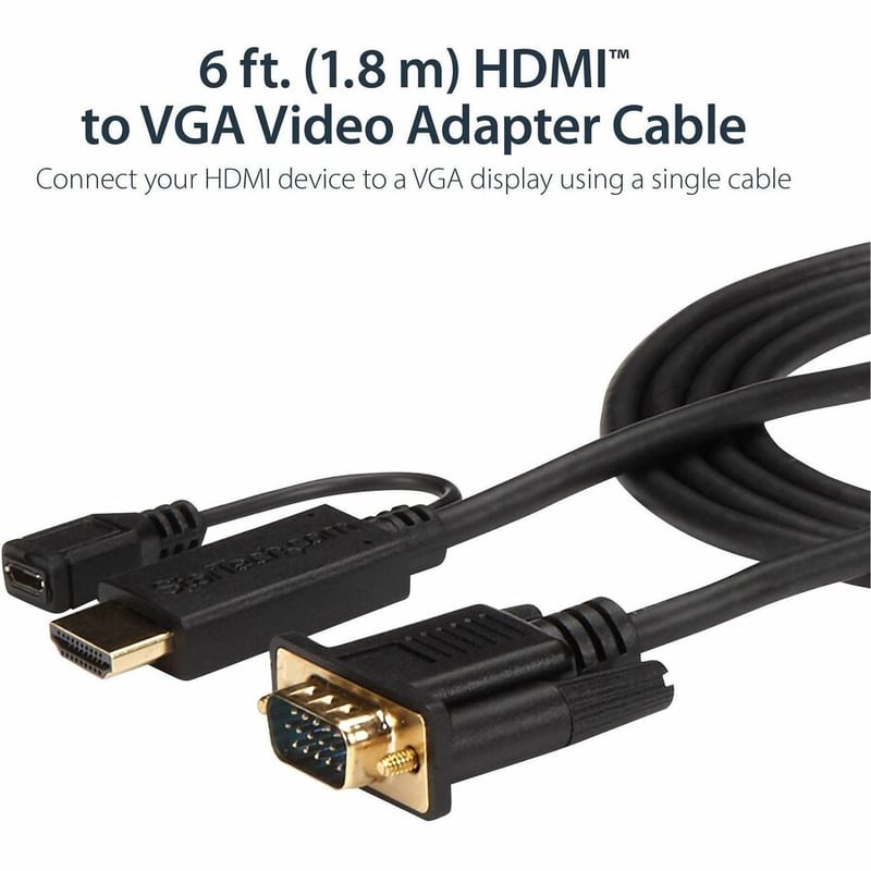 StarTech.com HDMI to VGA Cable - 6 ft / 2m - 1080p - 1920 x 1200 - Active HDMI Cable - Monitor Cable - Computer Cable - Thumbnail 2