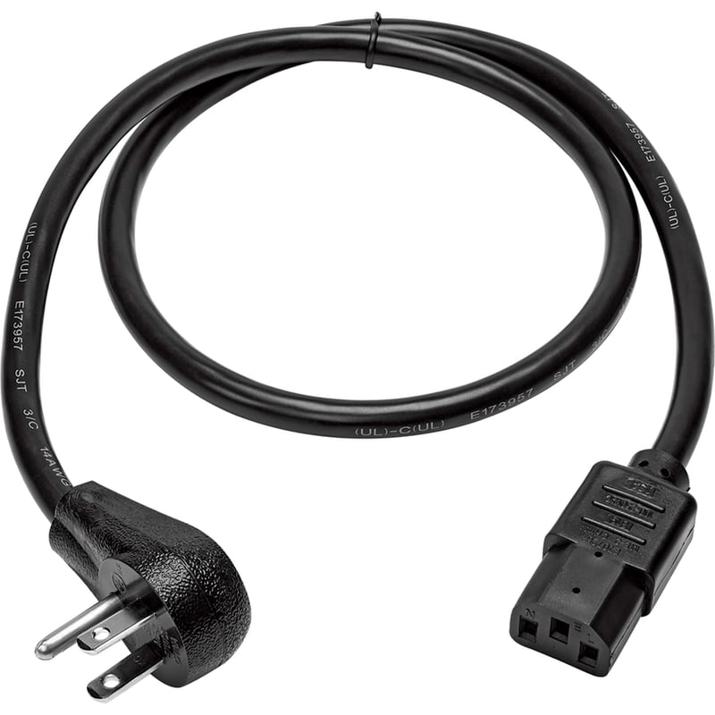 Eaton Tripp Lite Series Computer Power Cord, Right-Angle NEMA 5-15P to C13 - Heavy-Duty, 15A, 125V, 14 AWG, 3 ft. (0.91 m), Black - Thumbnail 2