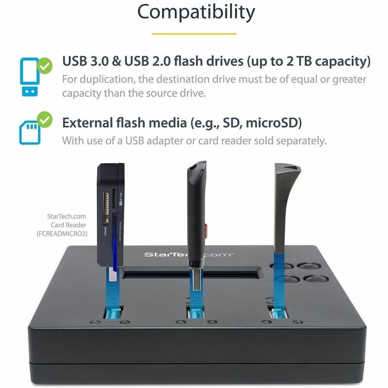 StarTech.com Standalone 1 to 2 USB Thumb Drive Duplicator/Eraser, Multiple USB Flash Drive Copier/Cloner, Sector-by-Sector Copy, Sanitizer - Thumbnail 3
