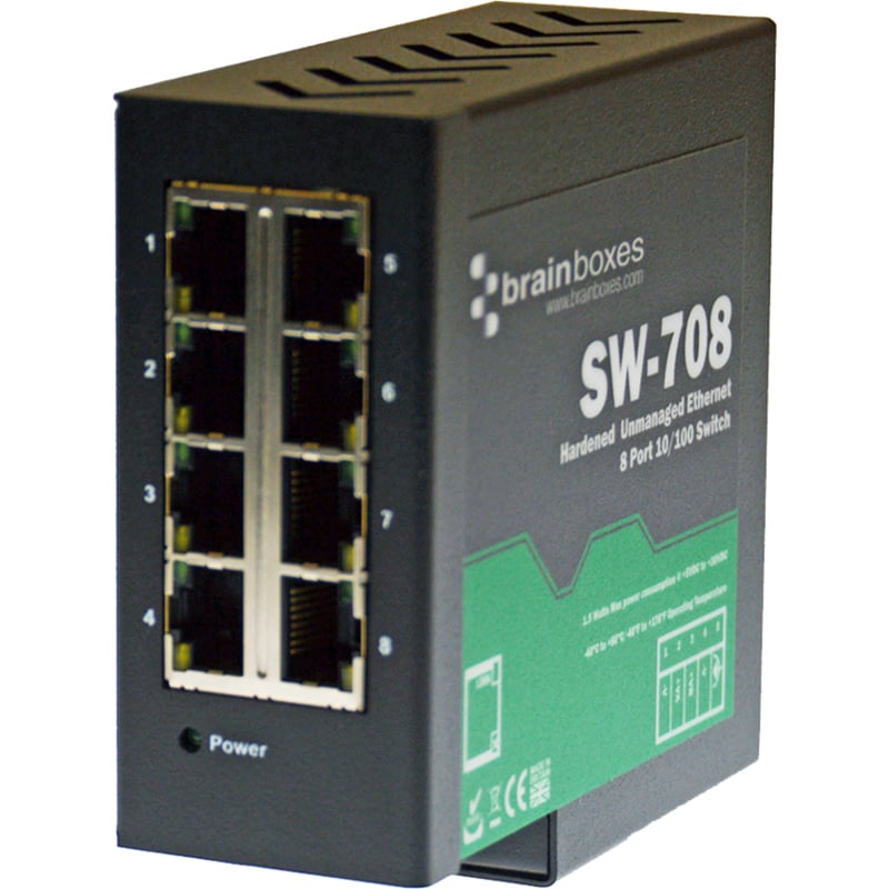 Brainboxes Hardened Industrial Ethernet 8 Port Switch DIN Rail Mountable - Thumbnail 4
