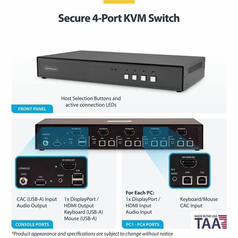 SECURE 4-PORT KVM 4K 60HZ - NIAP 4.0 CAC US BUILT - Thumbnail 2