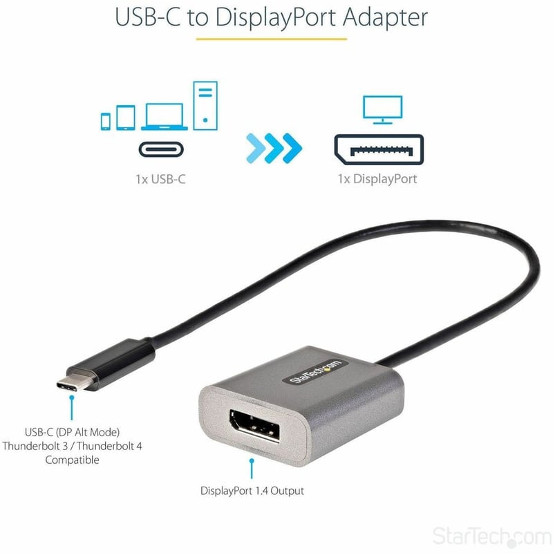USB C to DisplayPort Adapter, 8K/4K 60Hz USB-C to DisplayPort 1.4 Adapter, DSC, USB Type-C to DP Video Converter, w/12" Cable - Thumbnail 2