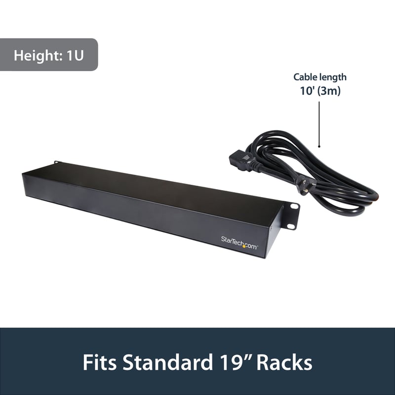 StarTech.com 1U 19" 8 Port Rack Mount PDU, IEC C13 Socket Rackmount Power Supply/ Strip, Horizontal Server Rack PDU 16A 240V - Thumbnail 5