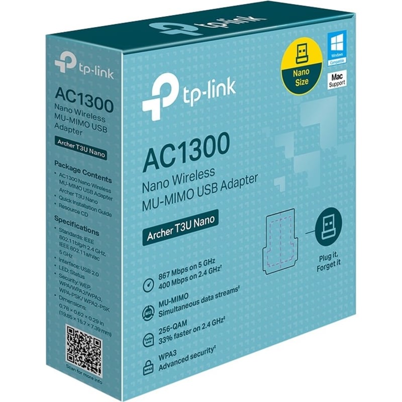 TP-Link Archer T3U Nano - AC1300 2.4G/5G Dual Band Nano USB WiFi Adapter for PC - Thumbnail 3