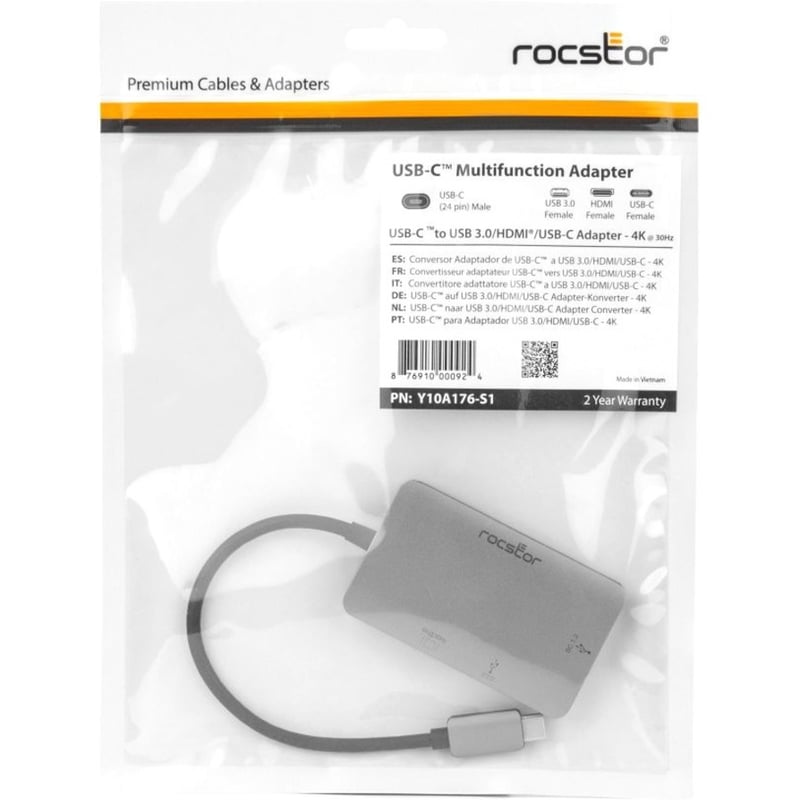 Rocstor Premium USB-C to HDMI Multiport Adapter - USB-C to HDMI/USB-C (3.1)/USB 3.0 for Audio/Video Device, Notebook, TV, Monitor, Projector, MacBook, MacBook Pro, Chromebook, iMac, Mac mini - 8" - 1 x USB-C Male to 1 x HDMI - Thumbnail 5