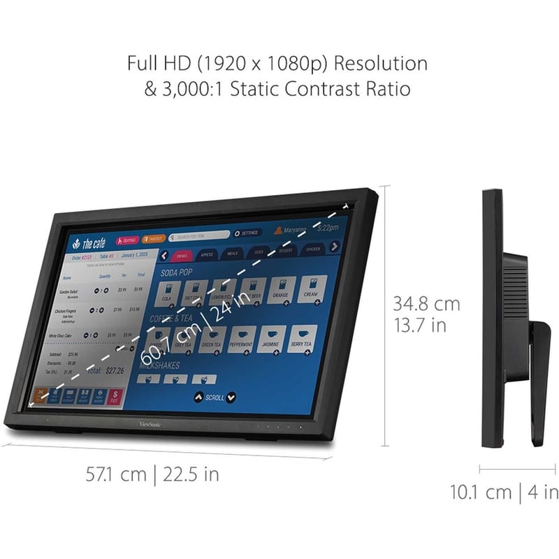 ViewSonic TD2423D 24 Inch 1080p 10-Point Multi IR Touch Screen Monitor with Eye Care HDMI, VGA, USB Hub and DisplayPort - Thumbnail 3