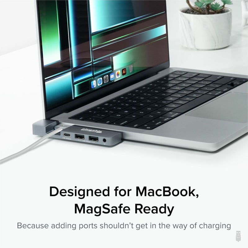 Plugable 5-in-1 USB C Hub Multiport Adapter for MacBook Pro 14/16 Inch and Macbook Air M2, designed for Magsafe - Thumbnail 3