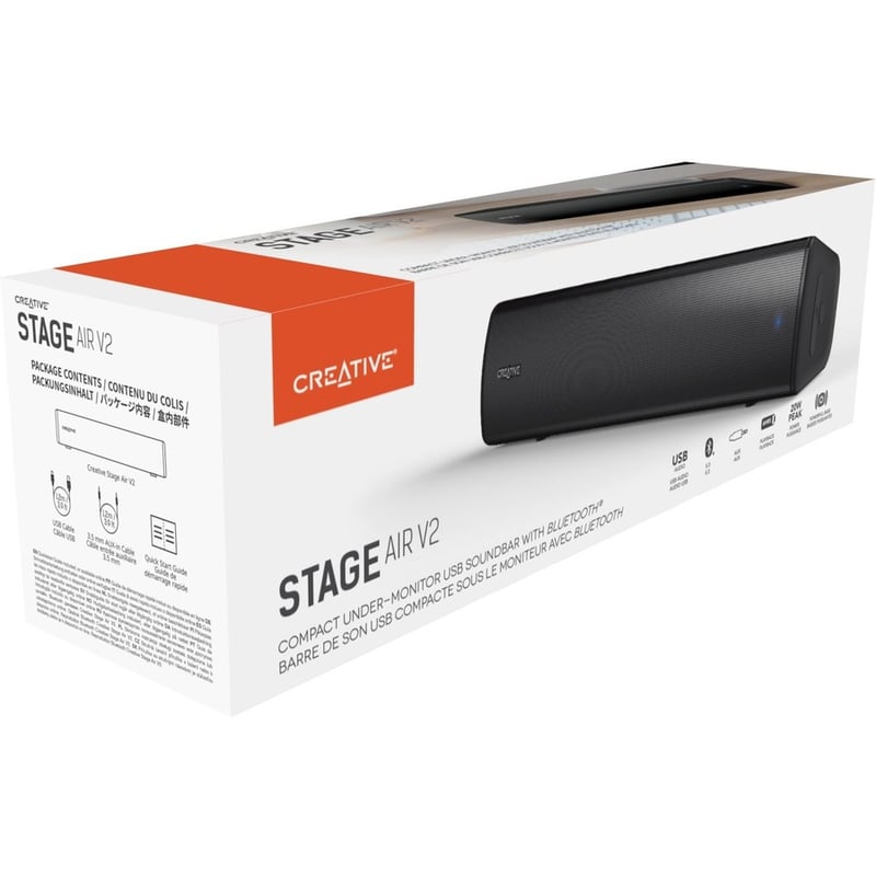 Creative Stage Air V2 2.0 Portable Bluetooth Sound Bar Speaker - 10 W RMS - Black - Thumbnail 5