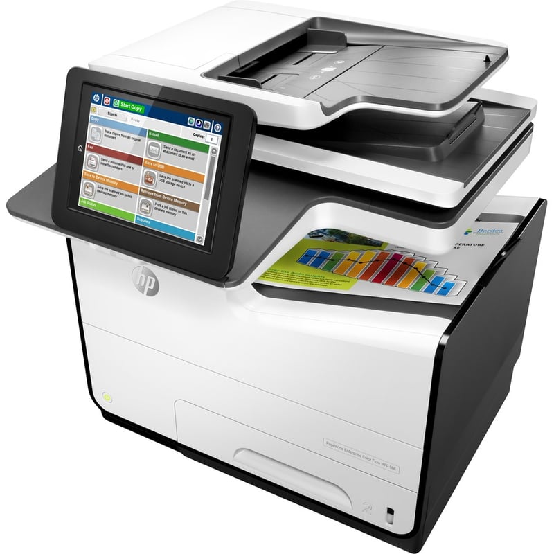 HP PageWide 586 586z Page Wide Array Multifunction Printer-Color-Copier/Fax/Scanner-50 ppm Mono/50 ppm Color Print-2400x1200 Print-Automatic Duplex Print-80000 Pages Monthly-550 sheets Input-Color Scanner-600 Optical Scan-Color Fax-Gigabit Ethernet - Thumbnail 2