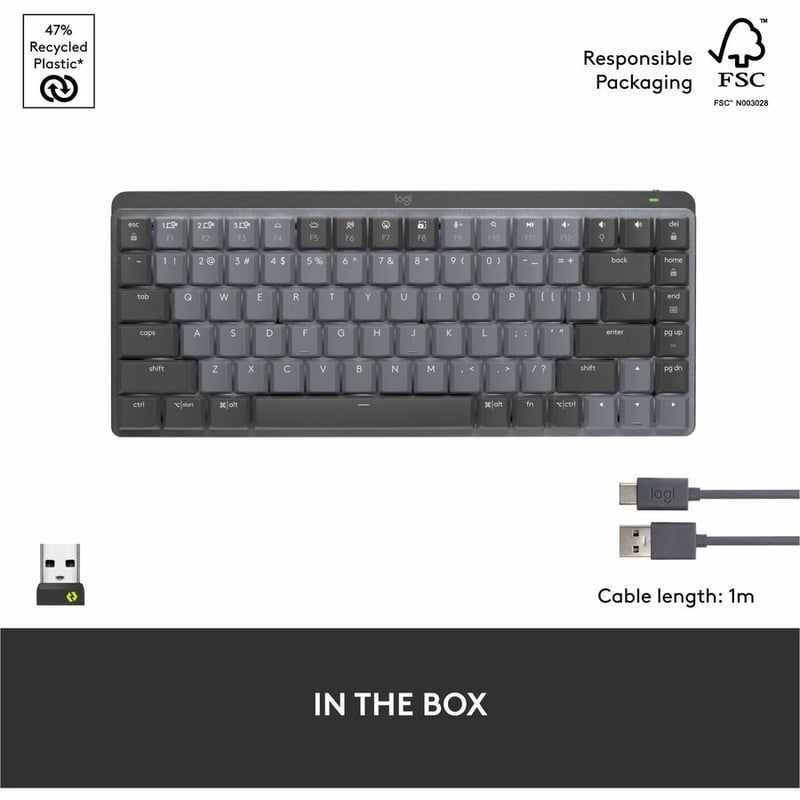 Logitech MX Mechanical Mini Minimalist Wireless Illuminated Keyboard (Clicky) (Graphite) - Thumbnail 4