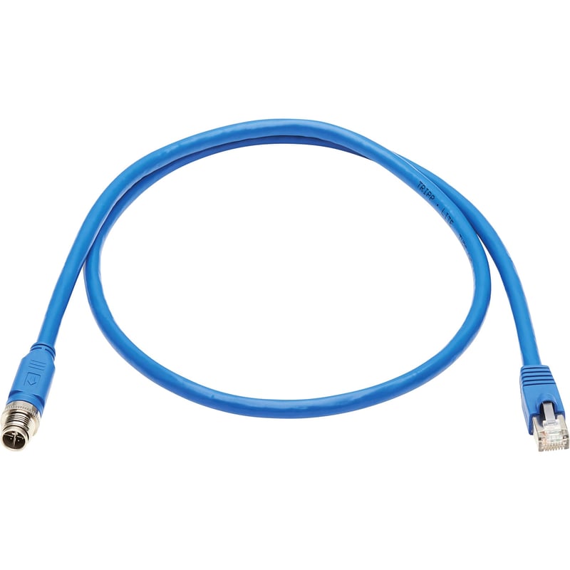 Eaton Tripp Lite Series M12 X-Code Cat6a 10G F/UTP CMR-LP Shielded Ethernet Cable (M12 M/RJ45 M), IP68, PoE, Blue, 1 m (3.3 ft.) - Thumbnail 1