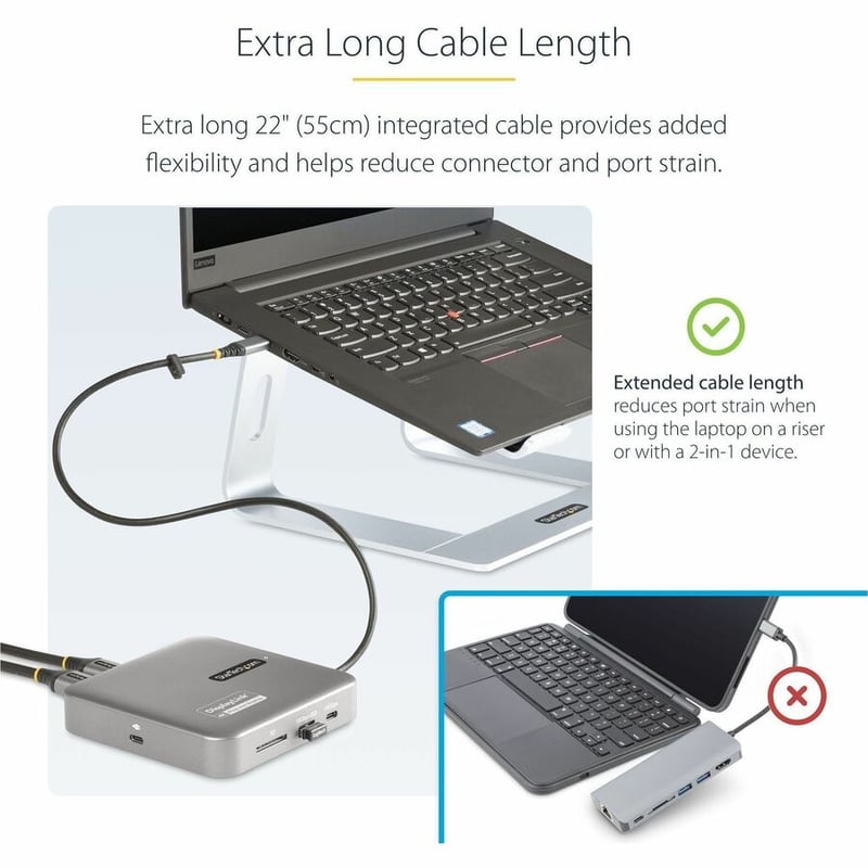 StarTech.com USB C Multiport Adapter, Dual 4K 60Hz HDMI 2.0b, 2x 10Gbps USB Hub, 100W PD Pass-Through, GbE, SD, Mini Dock, Win/Mac - Thumbnail 4