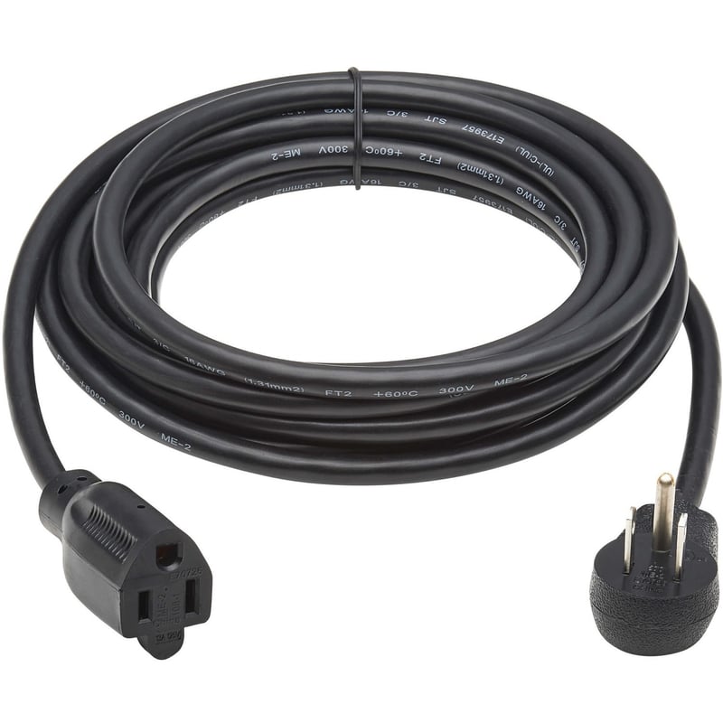 Eaton Tripp Lite Series Power Extension Cord, Right-Angle NEMA 5-15P to NEMA 5-15R - 13A, 120V, 16 AWG, 15 ft. (4.6 m), Black - Thumbnail 1