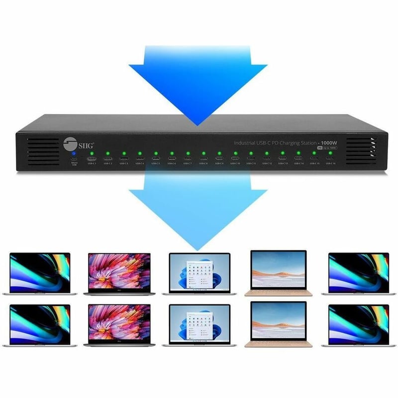 SIIG 16-PORT INDUSTRIAL USB-C PD CHARGING STATION 1000W - Thumbnail 4