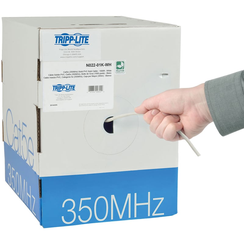 Eaton Tripp Lite Series Cat5e 350 MHz Solid Core (UTP) PVC Bulk Ethernet Cable - White, 1000 ft. (304.8 m), TAA - Thumbnail 2