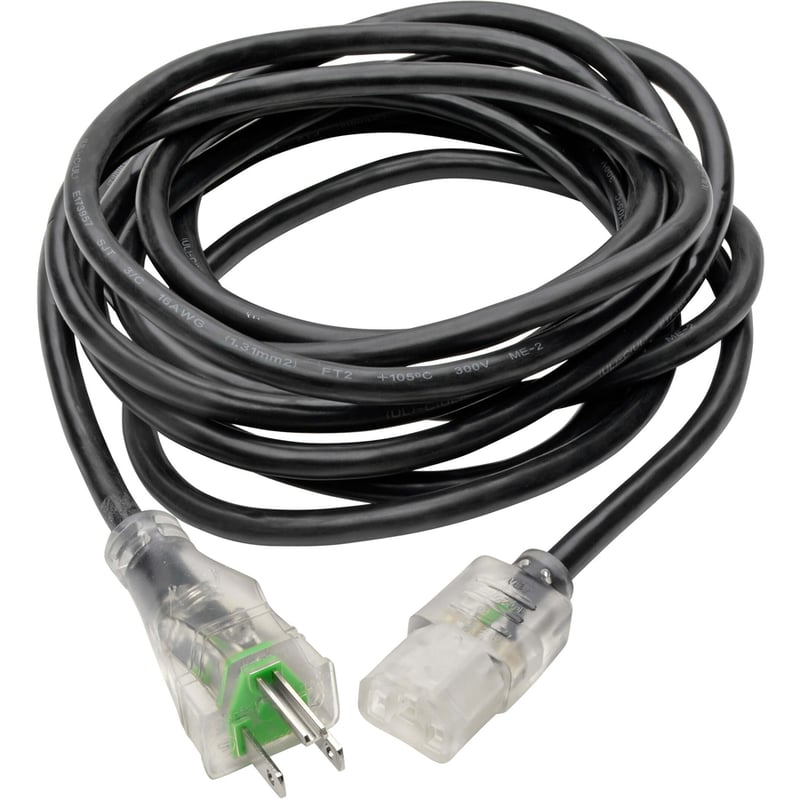 Eaton Tripp Lite Series Hospital-Grade Power Cord, NEMA 5-15P to C13 - Green Dot, 13A, 125V, 16 AWG, 15 ft. (4.57 m), Clear Plugs - Thumbnail 2