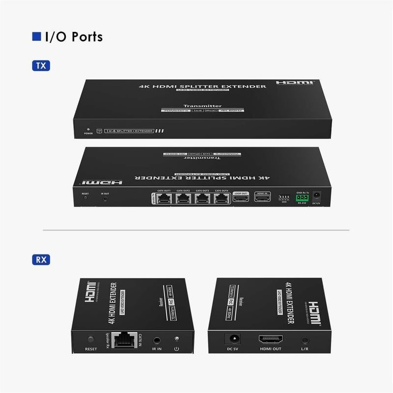 TRUEREACH TR21 4K60HZ 1 X 4 HDMI SPLITTER WITH EXTENDER