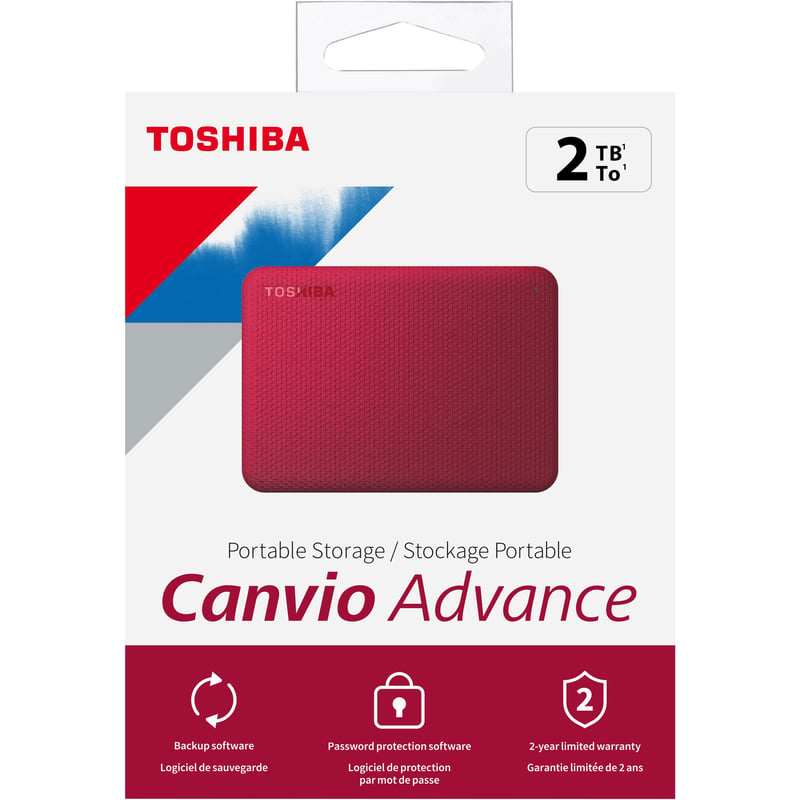 Toshiba Canvio Advance HDTCA20XR3AA 2 TB Portable Hard Drive - External - Red - Thumbnail 1