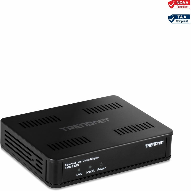 TRENDnet Ethernet Over Coax MoCA 2.5 Adapter, TMO-312C, Backward Compatible with MoCA 2.0/1.1/1.0, RJ-45 Gigabit LAN Port, Supports Net Throughput up to 1Gbps, Support up to 16 Nodes, Black - Thumbnail 1