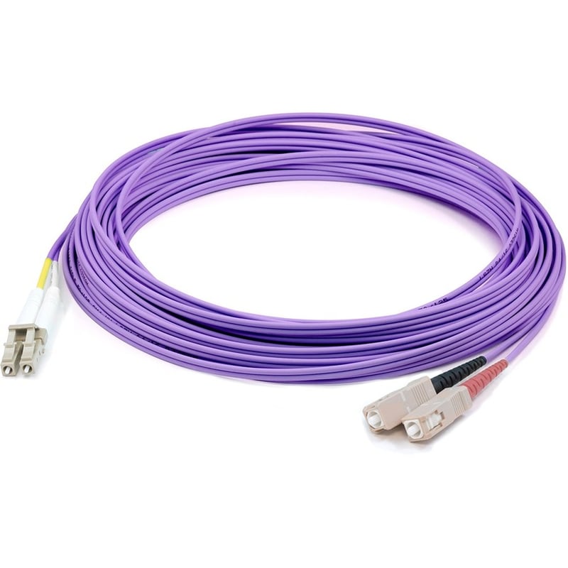 AddOn 15m SC to LC Violet OM3 Duplex OFNR (Riser-Rated) TAA Fiber Patch Cable