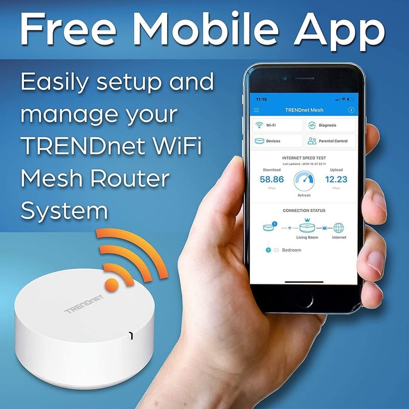 TRENDnet AC2200 WiFi Mesh Router;TEW-830MDR;1xAC2200 WiFi Mesh Router;App-Based Setup;Expanded Wireless Internet(Up to 2;000 Sq Ft.Home);Supports 2.4GHz/5GHz - Thumbnail 3