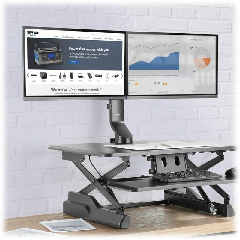 Tripp Lite by Eaton Dual-Display Monitor Arm with Desk Clamp and Grommet - Height Adjustable 17" to 27" Monitors - Thumbnail 3