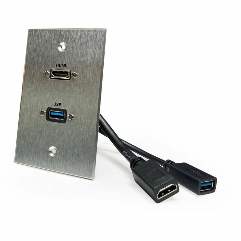 Comprehensive HDMI and USB-A 3.0 Pass-Through Single Gang Aluminum Wall Plate With Pigtail - Thumbnail 1