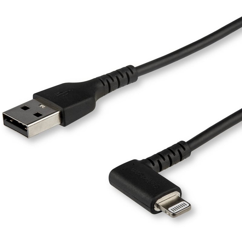 StarTech.com 2m USB A to Lightning Cable iPhone iPad Durable Right Angled 90 Degree Black Charger Cord w/Aramid Fiber Apple MFI Certified - Thumbnail 1