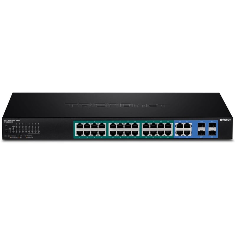 TRENDnet 28-Port Web Smart PoE+ Switch; 24 x Gigabit PoE+ Ports; 4 x Shared Gigabit Ports (RJ-45 or SFP); VLAN; QoS; LACP; IPv6 Support; 370W PoE Power Budget; Lifetime Protection; TPE-5028WS - Thumbnail 5