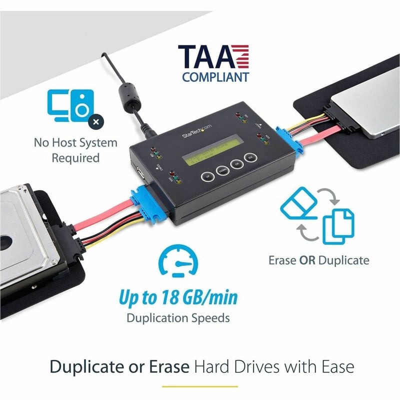 StarTech.com Hard Drive and USB Thumb Drive Duplicator/Eraser, USB Flash and SATA HDD/SSD Disk Cloner/Copier and Wiper, Toolless Sanitizer - Thumbnail 2