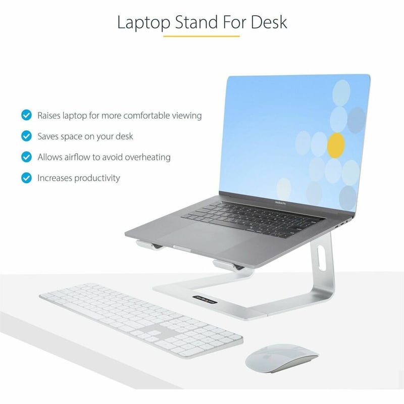 StarTech.com Laptop Stand for Desk, Supports 5kg / 11lb, Aluminum, Silver, Ergonomic Laptop Riser, Portable Laptop Holder for Desk - Thumbnail 2