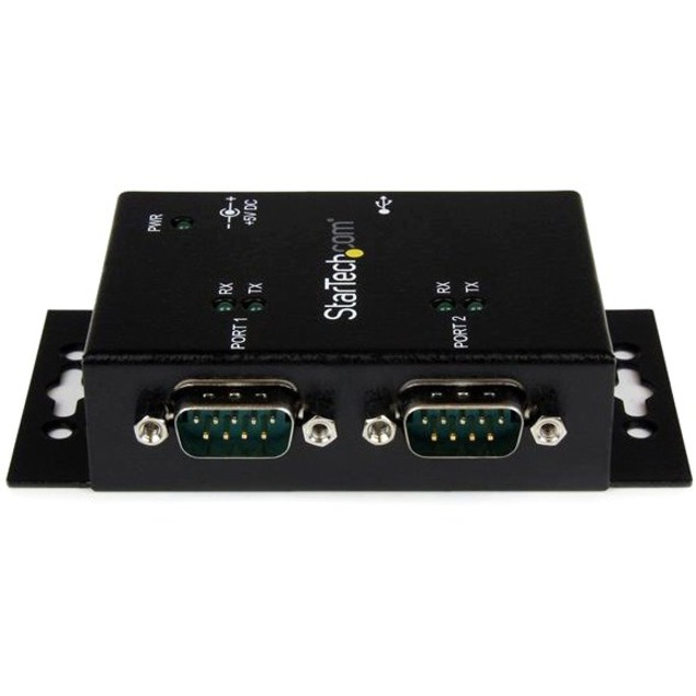 StarTech.com USB to Serial Adapter " 2 Port " Wall Mount " Din Rail Clips " Industrial " COM Port Retention " FTDI " DB9