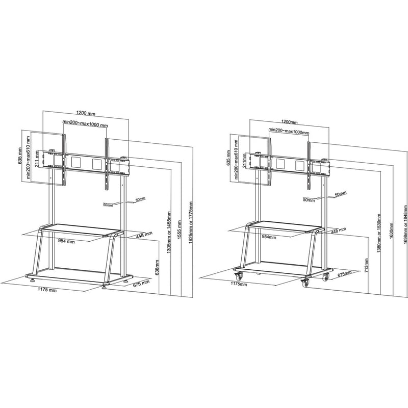 MOBILE FLAT SCREEN FLOOR STAND STAND+TROLLEY BOX 1/2 BLACK - Thumbnail 2