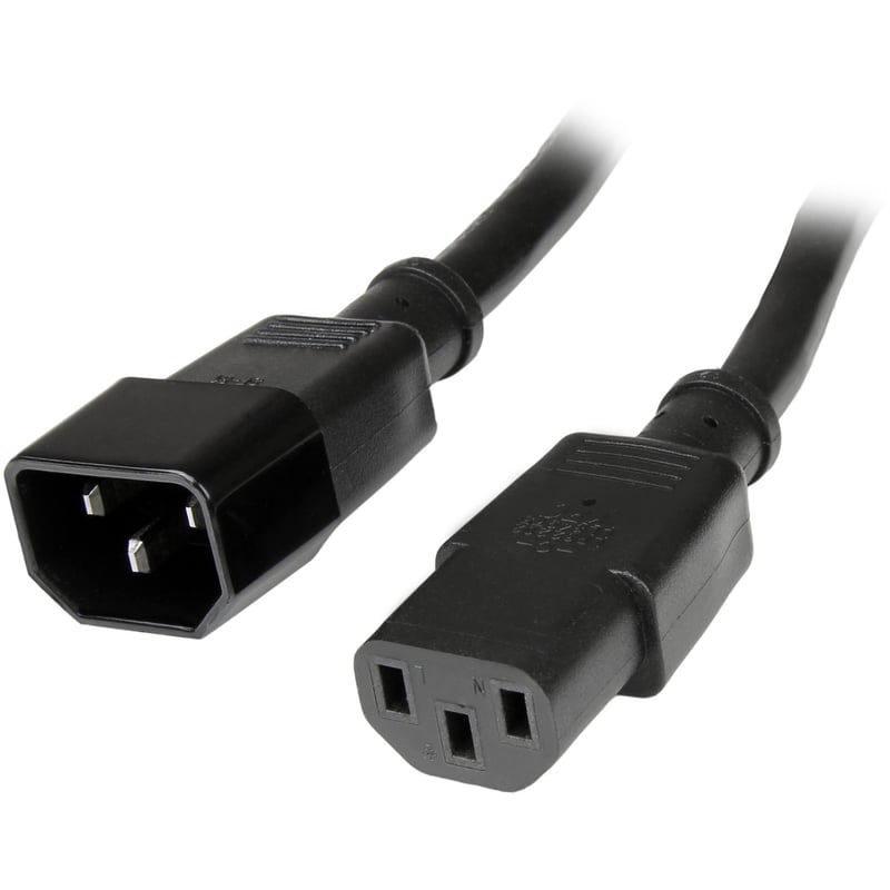 StarTech.com 6ft (1.8m) Heavy Duty Extension Cord, IEC C14 to IEC C13 Black Extension Cord, 15A 125V, 14AWG, Heavy Gauge Power Cable - Thumbnail 1