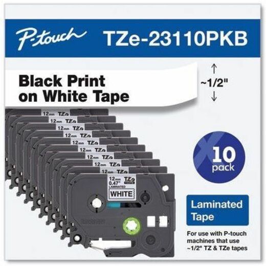 Brother P-Touch Label Maker Tape, Black/White, Pack Of 10 Rolls - Thumbnail 4